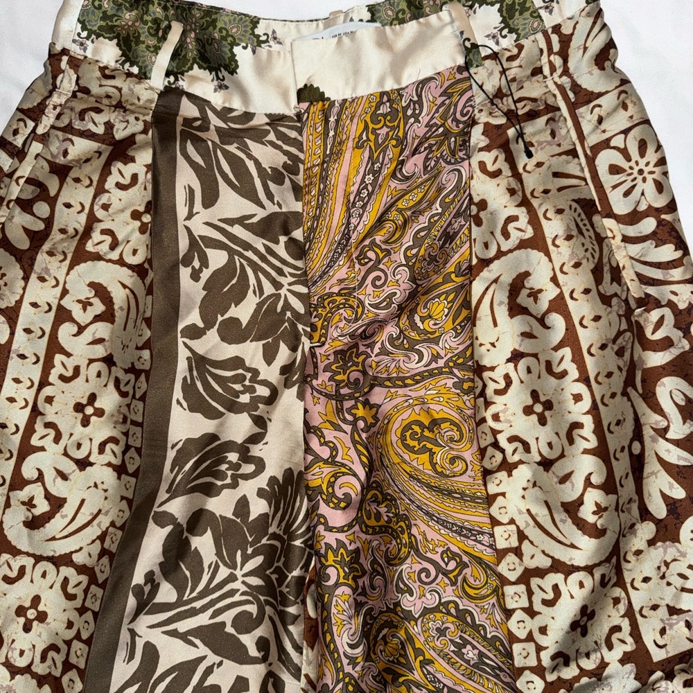 Zara Floral and Paisley Skirt in Brown, Pink, and Yellow